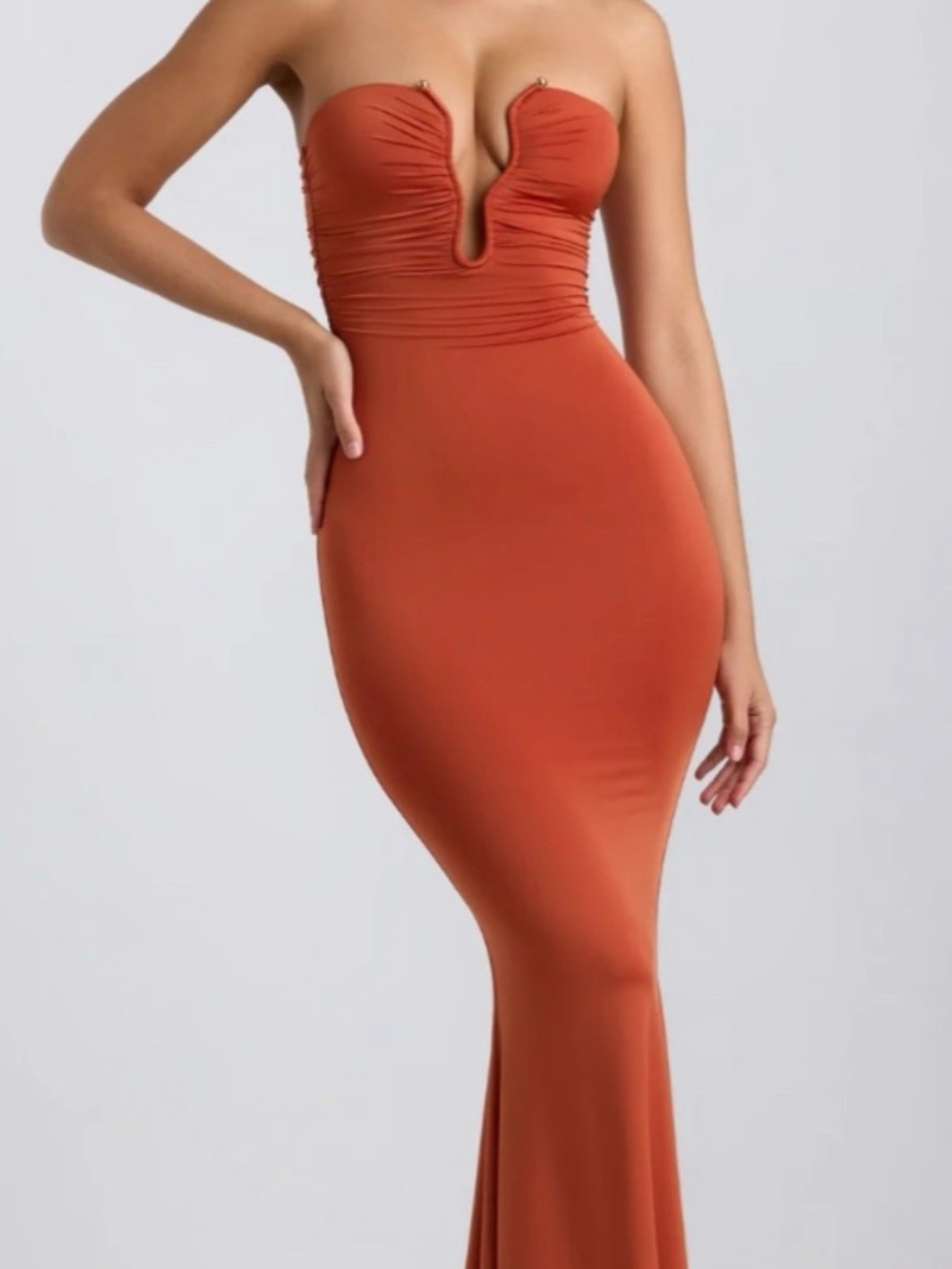 Oh Polly Rust Strapless Sweetheart Mermaid Gown